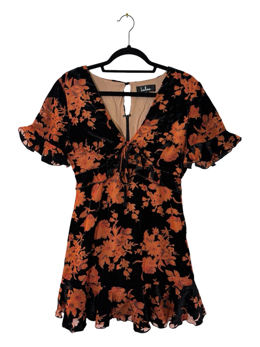 Lulus A Touch of Magic Black Floral Print Velvet Mini Dress Size Small - Picture 5 of 16